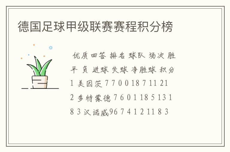德国足球甲级联赛赛程积分榜