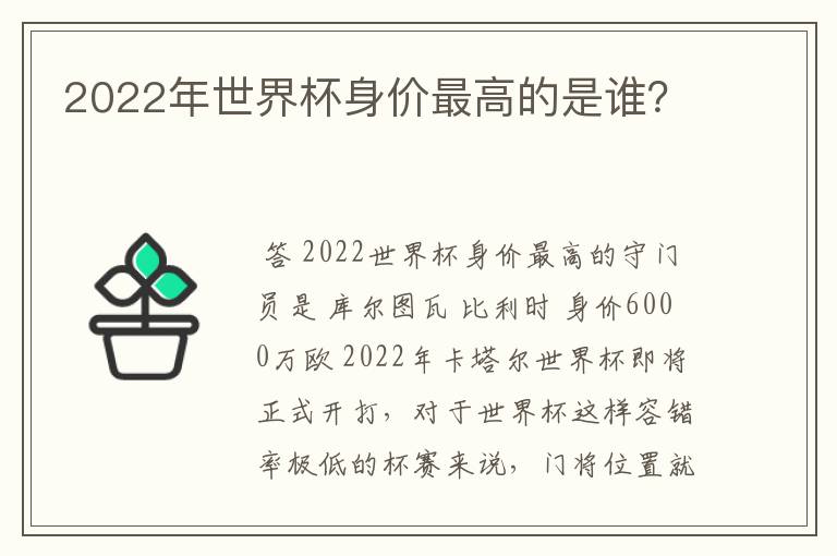 2022年世界杯身价最高的是谁?