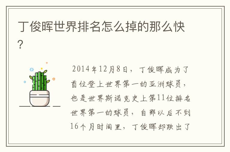 丁俊晖世界排名怎么掉的那么快?