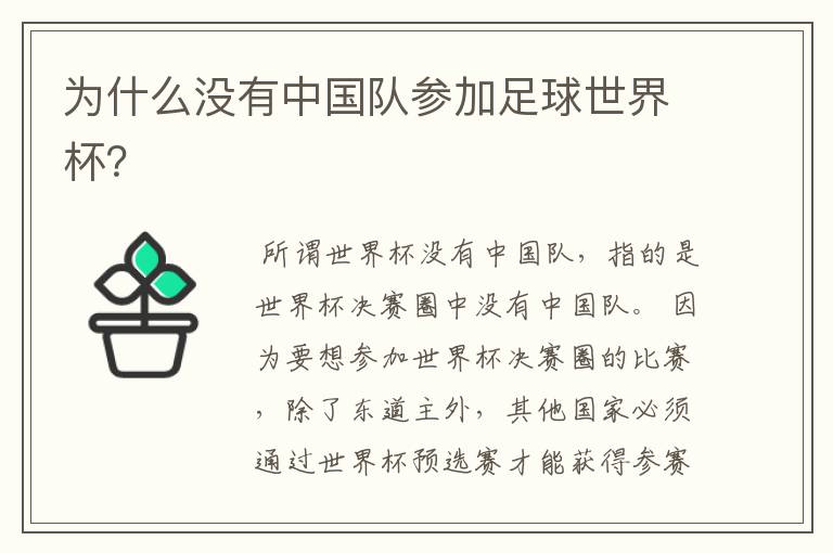 为什么没有中国队参加足球世界杯?