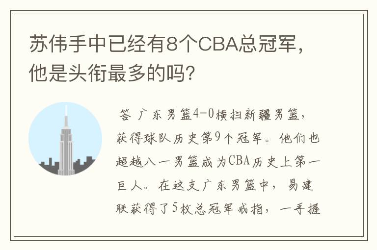 苏伟手中已经有8个CBA总冠军,他是头衔最多的吗?
