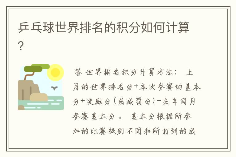 乒乓球世界排名的积分如何计算?