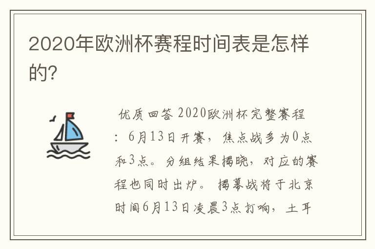 2020年欧洲杯赛程时间表是怎样的?