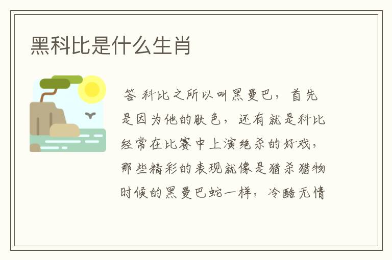 黑科比是什么生肖