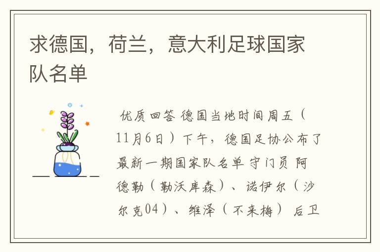 求德国,荷兰,意大利足球国家队名单