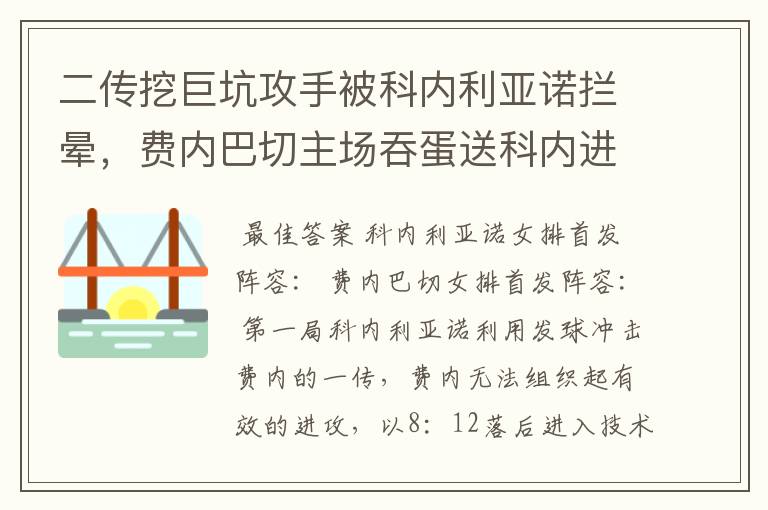 二传挖巨坑攻手被科内利亚诺拦晕,费内巴切主场吞蛋送科内进决赛