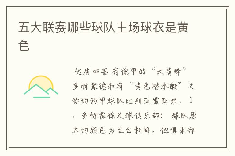 五大联赛哪些球队主场球衣是黄色