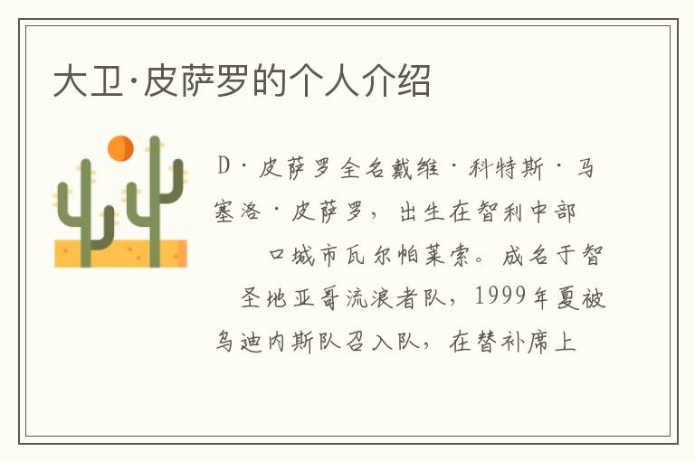 大卫·皮萨罗的个人介绍