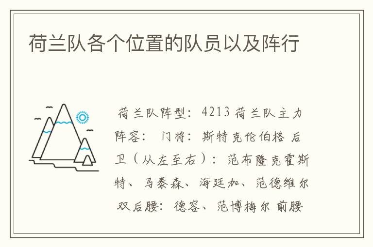 荷兰队各个位置的队员以及阵行