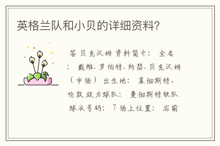 英格兰队和小贝的详细资料?