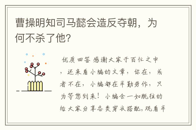 曹操明知司马懿会造反夺朝,为何不杀了他?