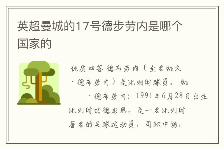 英超曼城的17号德步劳内是哪个国家的