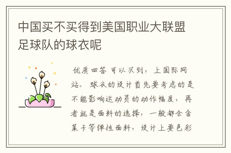 中国买不买得到美国职业大联盟足球队的球衣呢