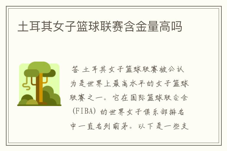 土耳其女子篮球联赛含金量高吗