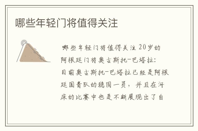 哪些年轻门将值得关注