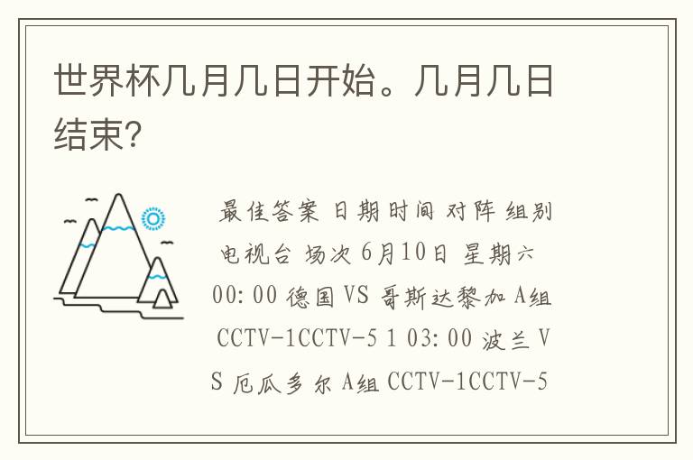 世界杯几月几日开始。几月几日结束?