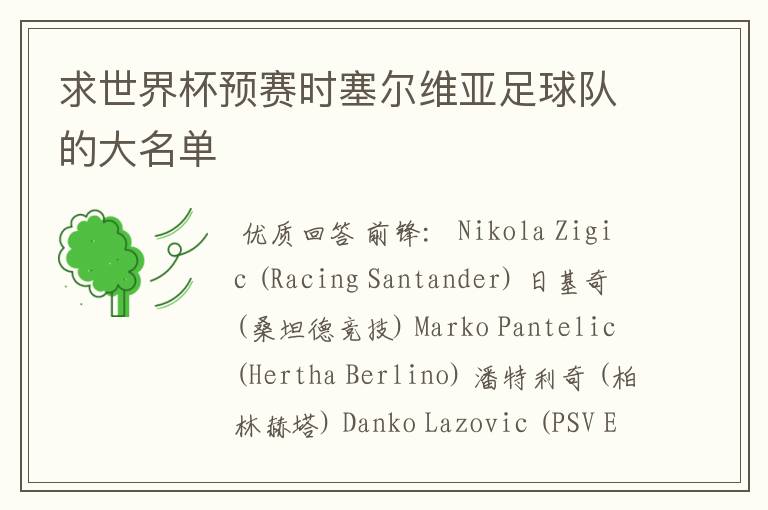 求世界杯预赛时塞尔维亚足球队的大名单