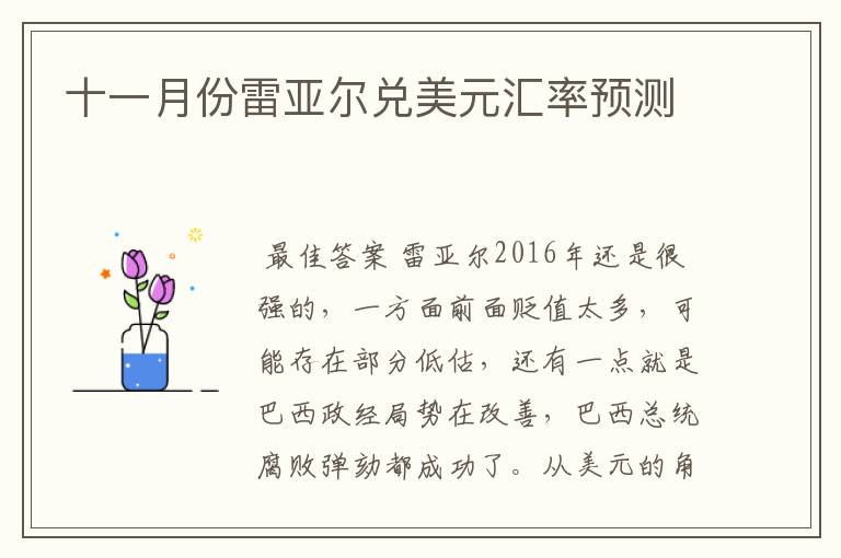 十一月份雷亚尔兑美元汇率预测