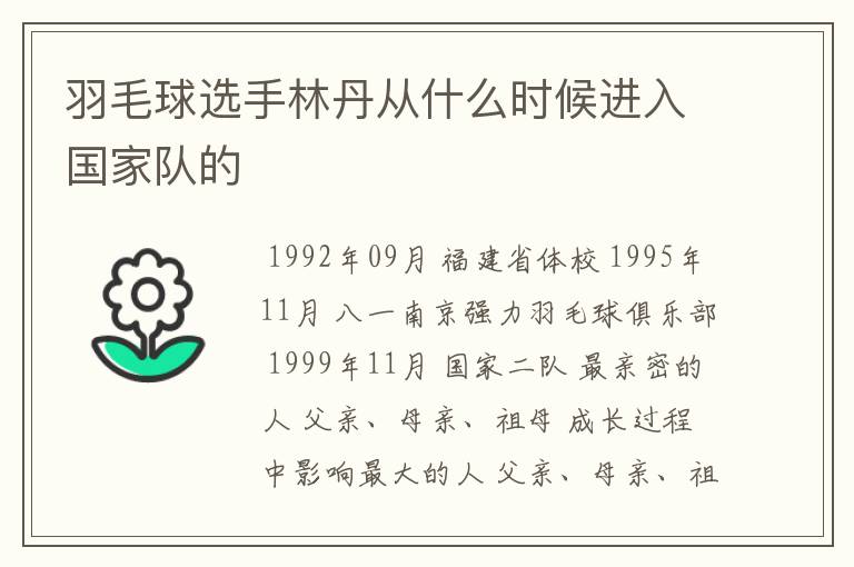 羽毛球选手林丹从什么时候进入国家队的