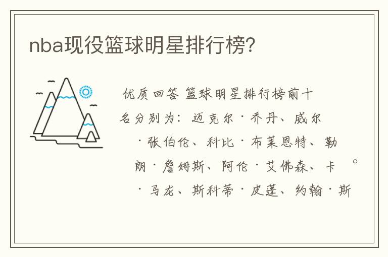 nba现役篮球明星排行榜?