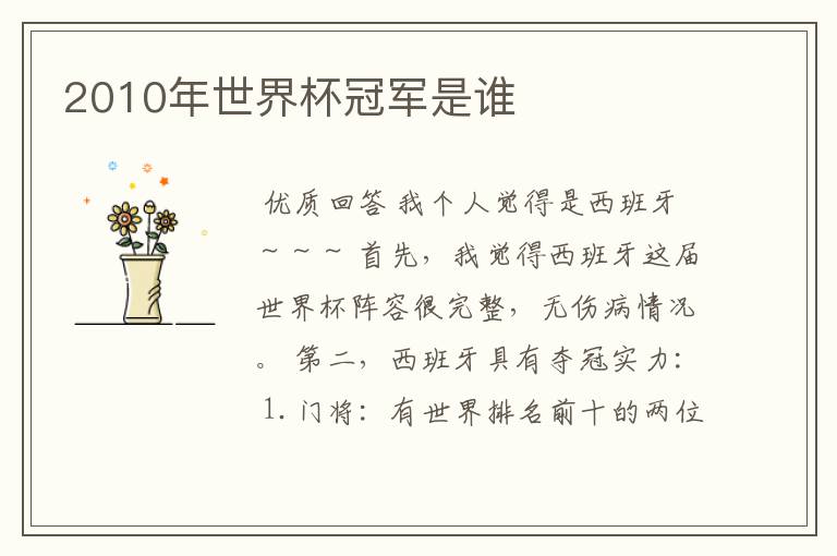 2010年世界杯冠军是谁