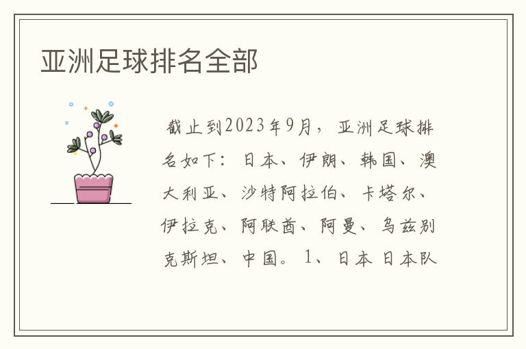 亚洲足球排名全部
