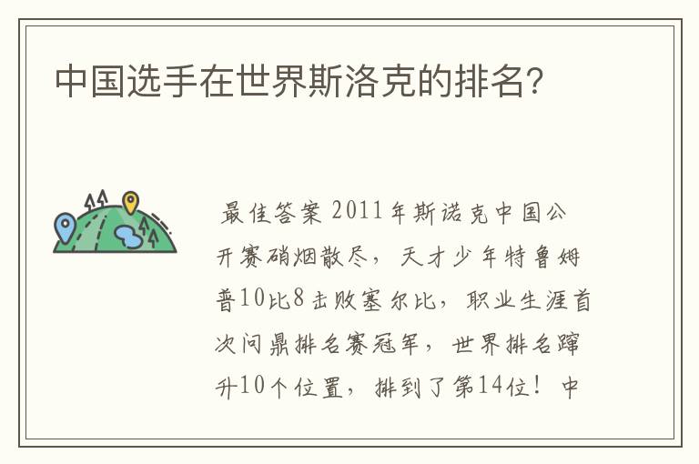 中国选手在世界斯洛克的排名?