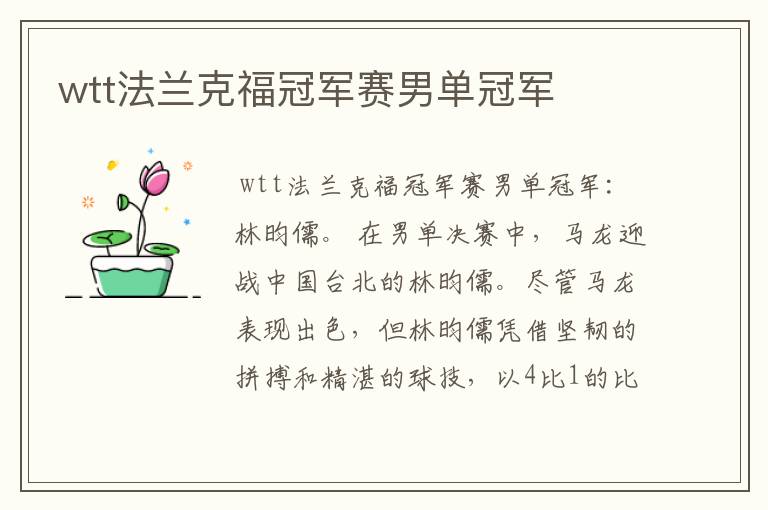 wtt法兰克福冠军赛男单冠军