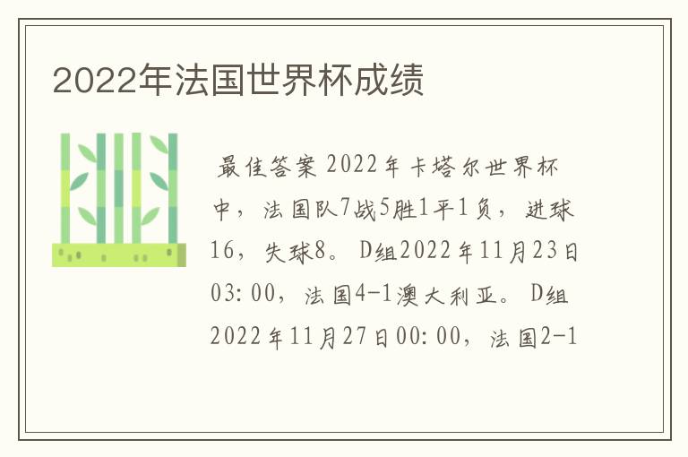 2022年法国世界杯成绩