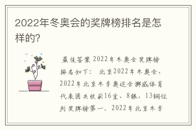 2022年冬奥会的奖牌榜排名是怎样的?