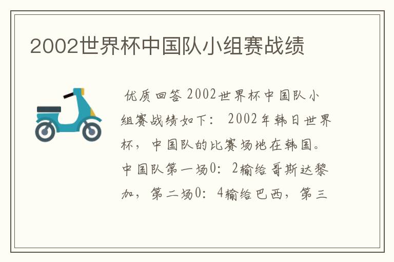 2002世界杯中国队小组赛战绩