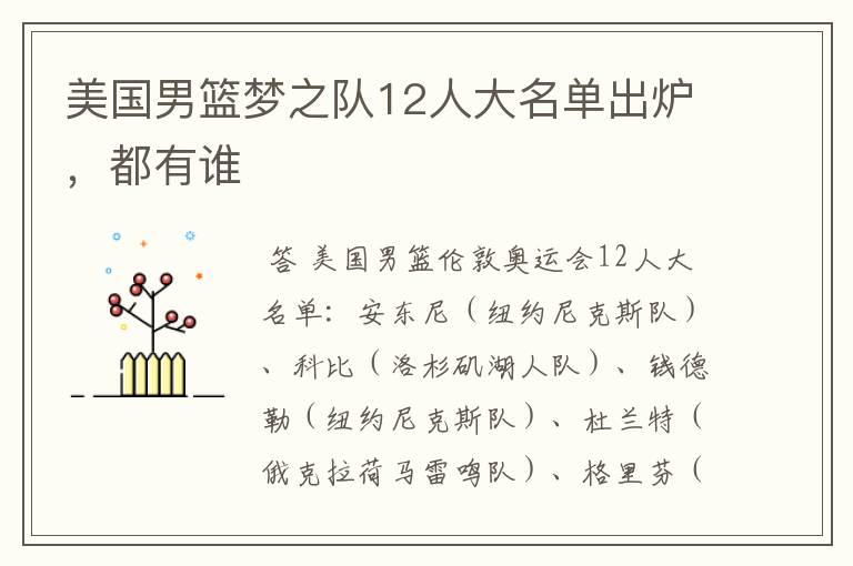美国男篮梦之队12人大名单出炉，都有谁