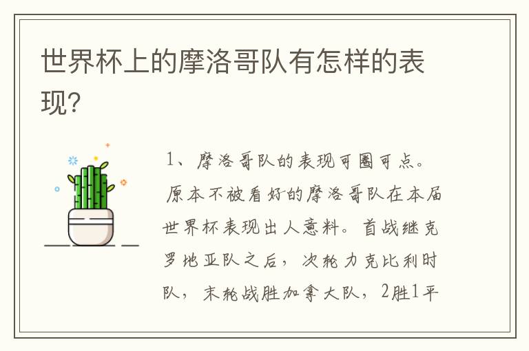 世界杯上的摩洛哥队有怎样的表现?