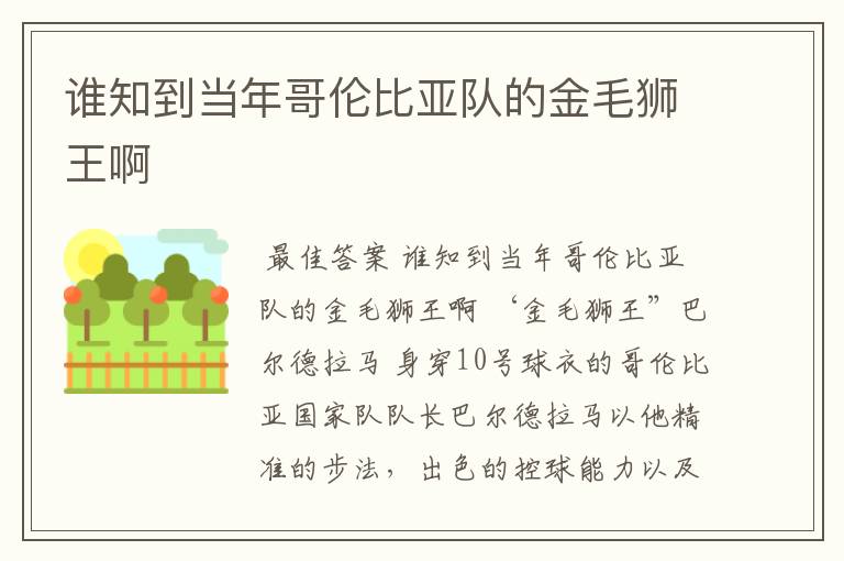 谁知到当年哥伦比亚队的金毛狮王啊