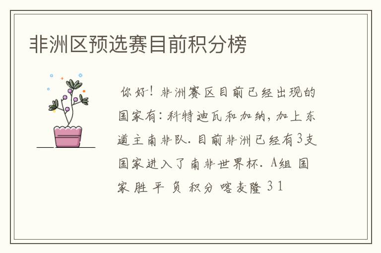 非洲区预选赛目前积分榜
