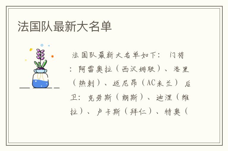 法国队最新大名单