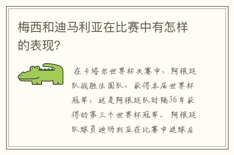 梅西和迪马利亚在比赛中有怎样的表现?