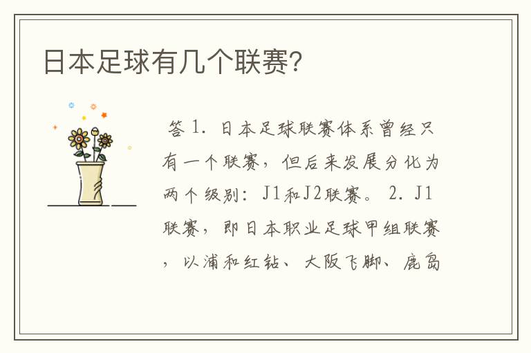 日本足球有几个联赛?