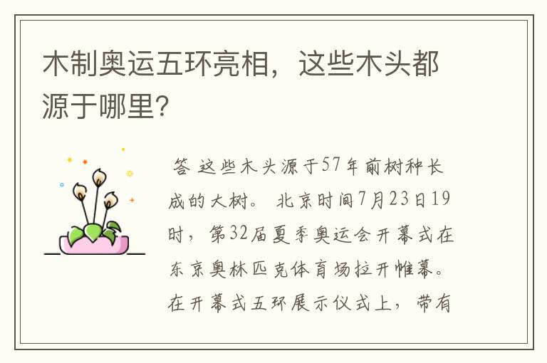 木制奥运五环亮相,这些木头都源于哪里?