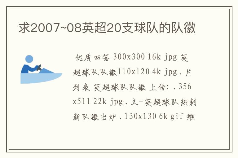 求2007~08英超20支球队的队徽