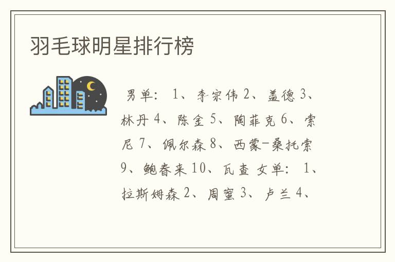 羽毛球明星排行榜