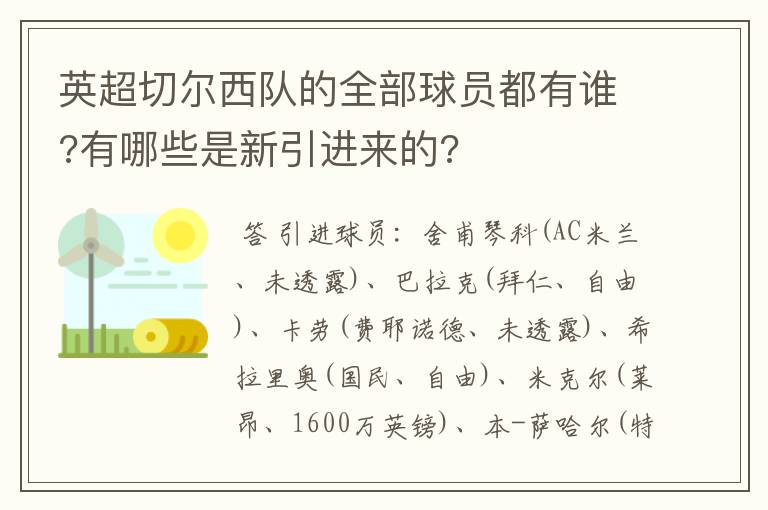 英超切尔西队的全部球员都有谁?有哪些是新引进来的?