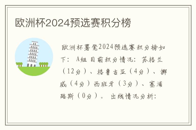 欧洲杯2024预选赛积分榜