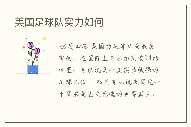 美国足球队实力如何