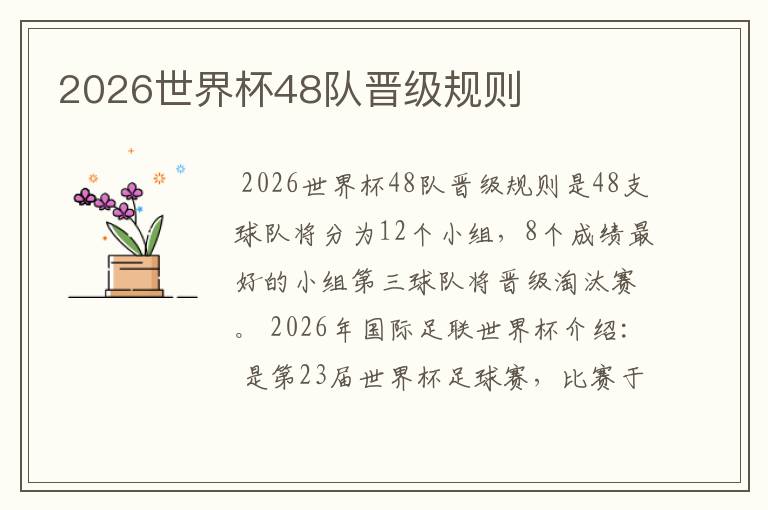 2026世界杯48队晋级规则
