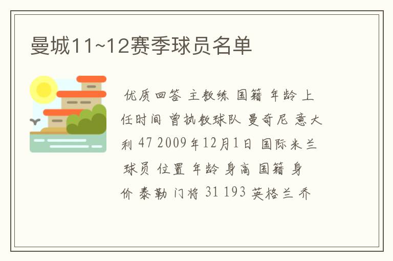 曼城11~12赛季球员名单