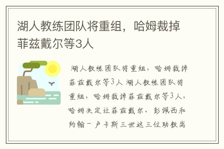 湖人教练团队将重组,哈姆裁掉菲兹戴尔等3人