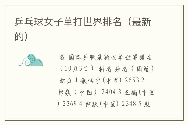 乒乓球女子单打世界排名(最新的)