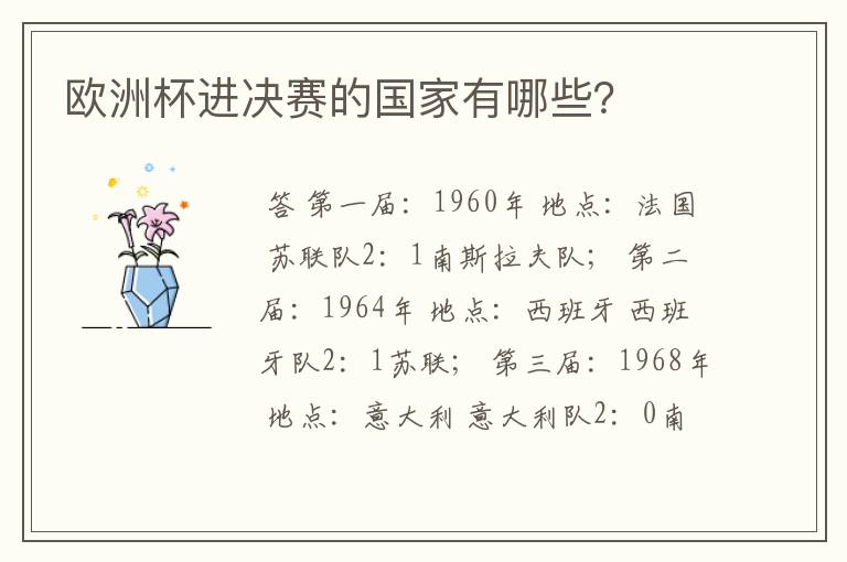 欧洲杯进决赛的国家有哪些?
