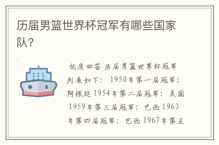 历届男篮世界杯冠军有哪些国家队?